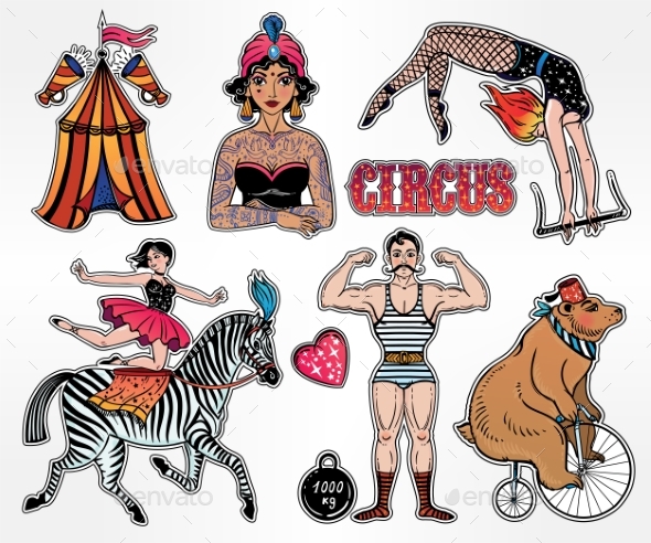 GraphicRiver Set of Vintage Circus Stickers 20616353