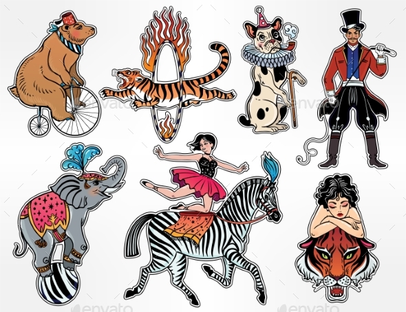 GraphicRiver Set of Vintage Circus Stickers 20616357