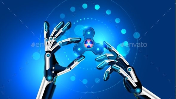Hand Spinner Toy in Robot Hands - Miscellaneous Vectors