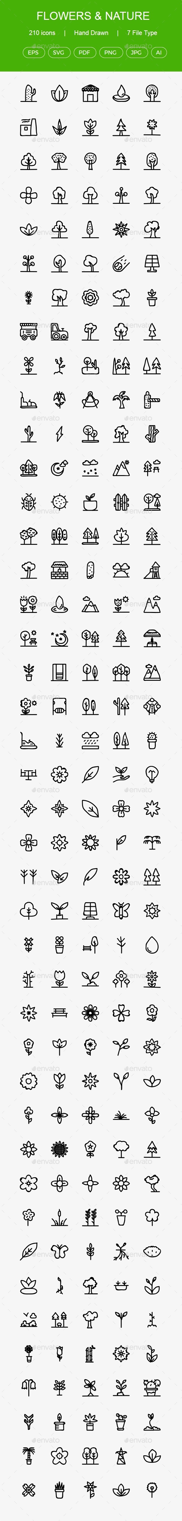 Flowers, Parks, Nature, Plants, Trees Hand Drawn - Web Icons