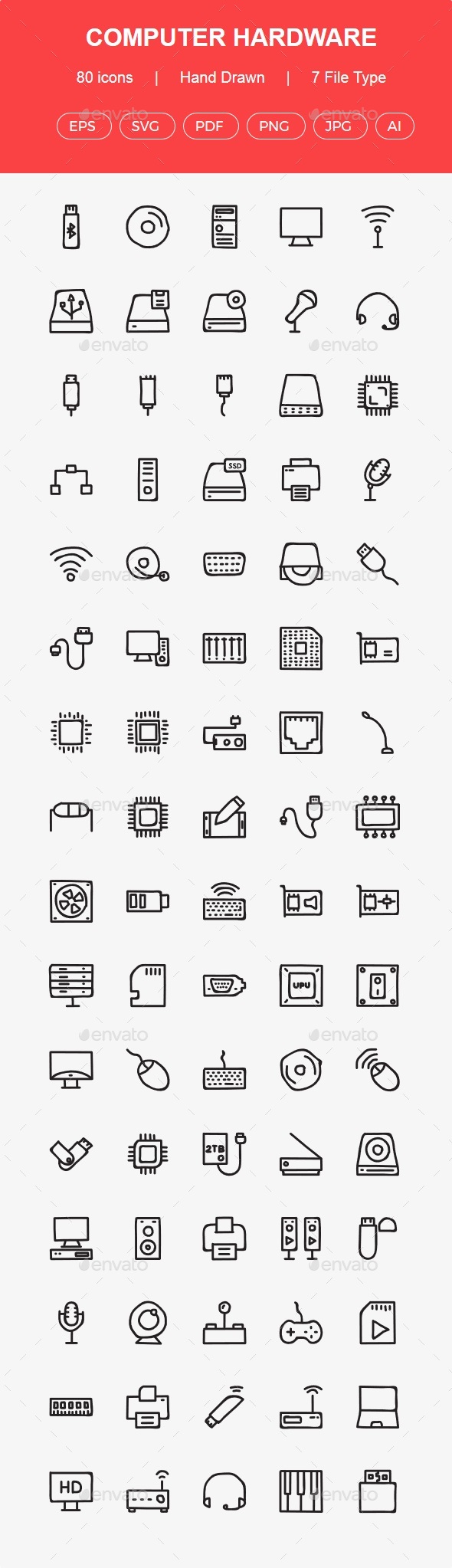 GraphicRiver 80 Computer Hardware Hand Drawn icons 20617029 GraphicRiver 80 Computer Hardware Hand Drawn icons 20617029
