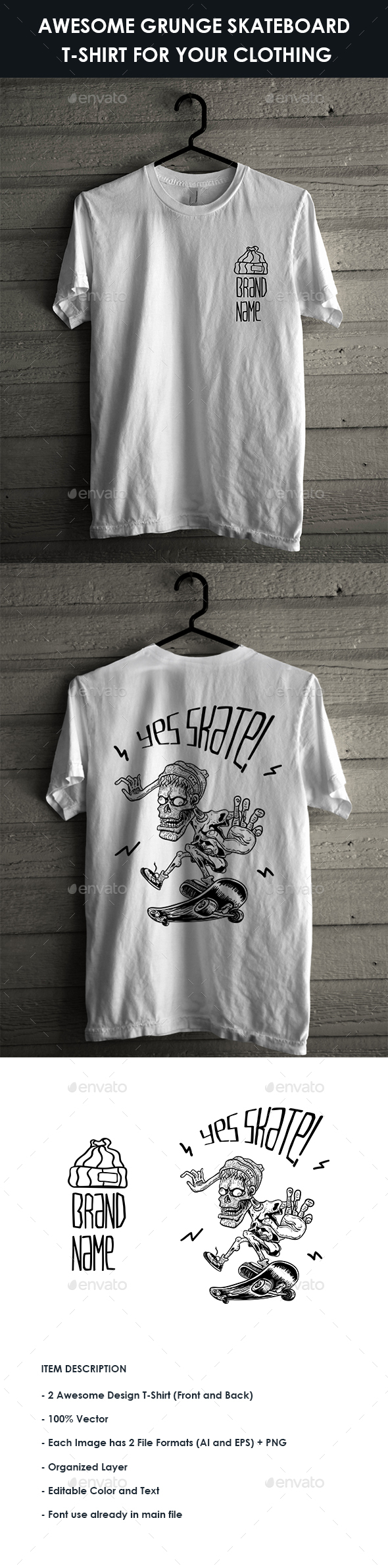 GraphicRiver Awsome Grunge Skateboard Design for Your Clothing 20617032