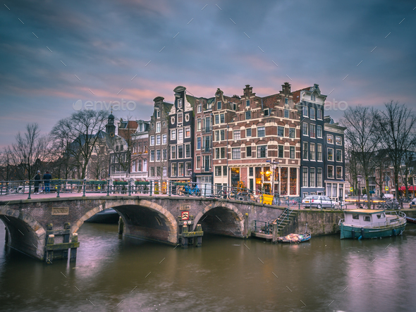 Canal sunset Amsterdam look Stock by CreativeNature_nl