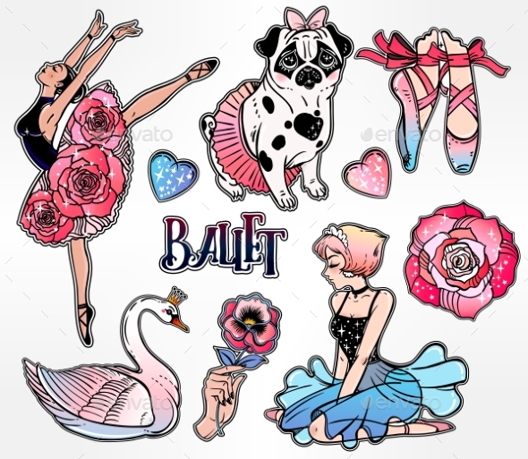 GraphicRiver Set of Ballet Stickers Patches or Elements 20617819