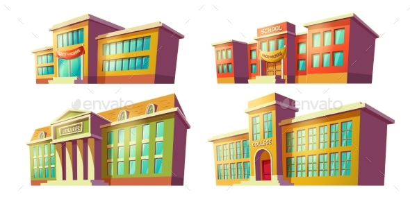 Educational Institutions Buildings Cartoon Vectors - Miscellaneous Vectors