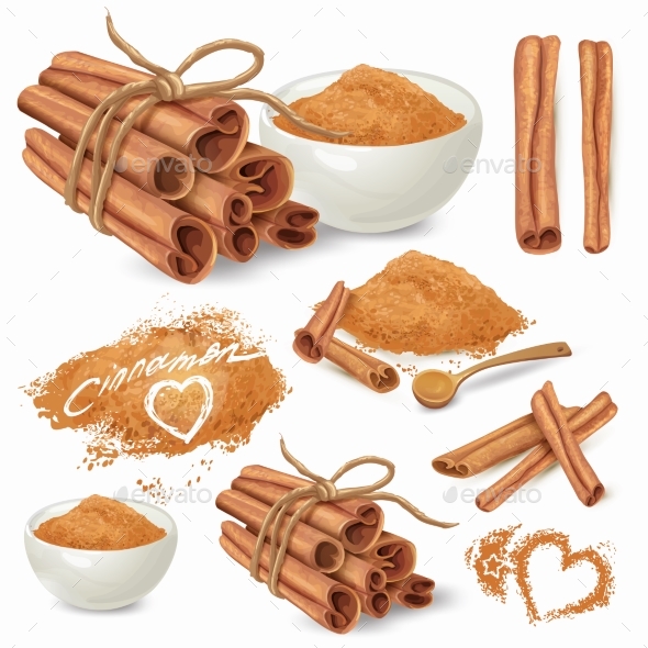 Cinnamon Sticks and Powder Vector Collection - Food Objects
