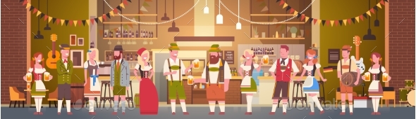 Group Of People Drink Beer In Bar Oktoberfest - Food Objects
