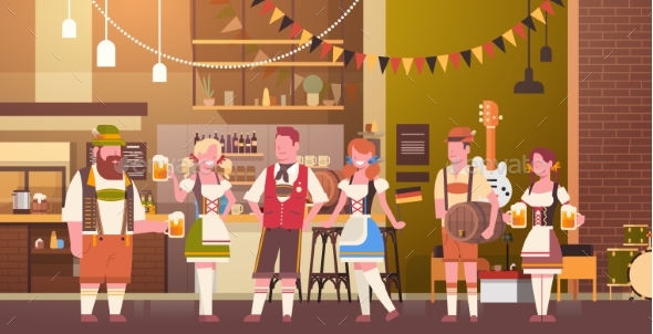 Group Of People Drink Beer In Bar Oktoberfest - Food Objects