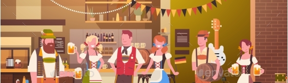 Group Of People Drink Beer In Bar Oktoberfest - Food Objects