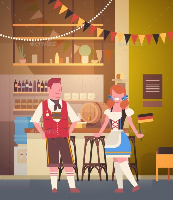 Couple In Pub Wearing Traditional Clothes Drink - Food Objects