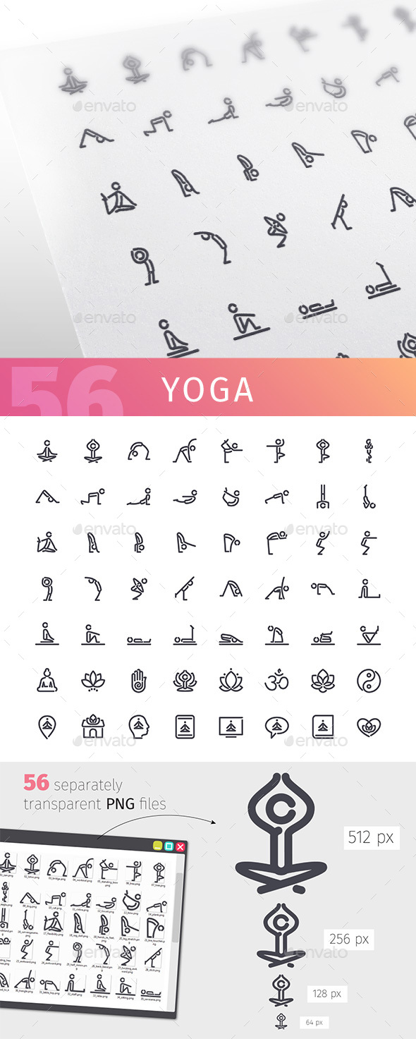Yoga Line Icons Set - People Characters