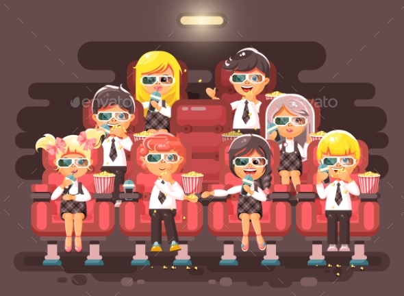 Cartoon Children Watching Movie - People Characters