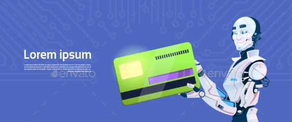 Modern Robot Holds Credit Card Mobile Payment - Computers Technology