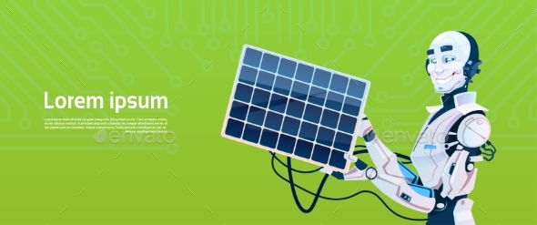 Modern Robot Charging From Solar Panel Battery - Computers Technology