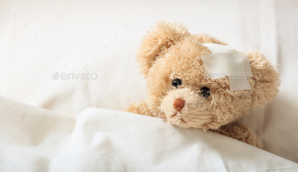 Teddy bear sick in the hospital
