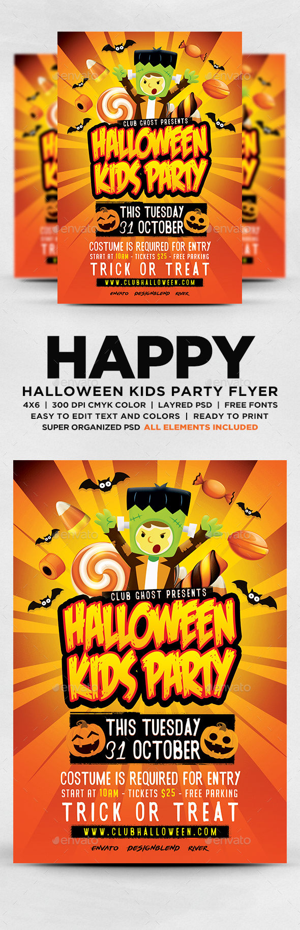 Halloween Kids Party Flyer PSD