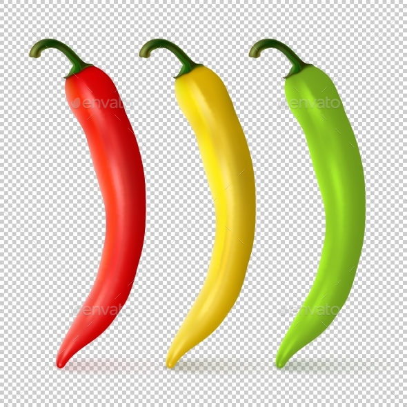 Vector Realistic Red, Yellow and Green Pepper - Food Objects