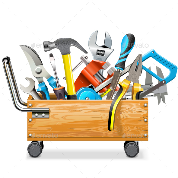 Vector Wooden Toolbox Trolley with Tools - Industries Business