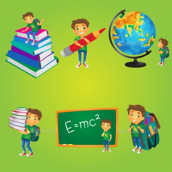 Kid, Boy, Schoolboy Doing School Activities - People Characters