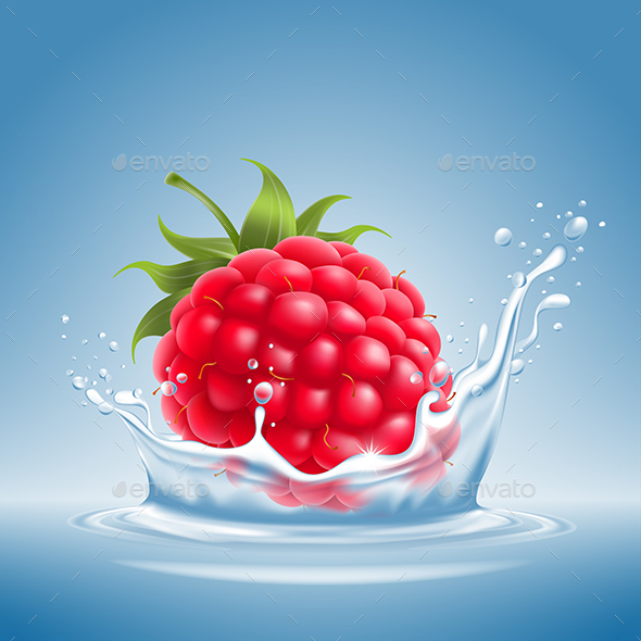 Raspberry in Water Splash - Food Objects