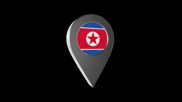 3d Animation Map Pointer With Norht Korea  Flag With Alpha Channel  - 2K alt