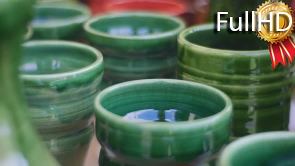 Enameled Beautiful Green Clay Mugs National Art