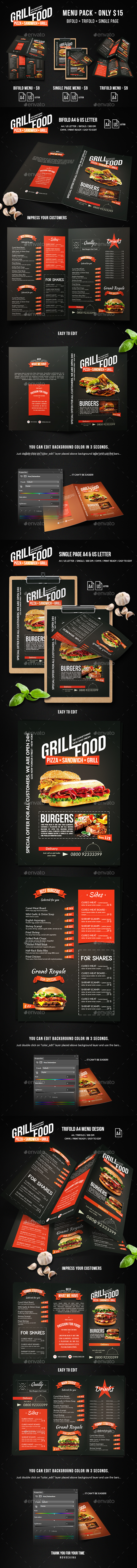 Grill BBQ Food Menu Bundle - Food Menus Print Templates