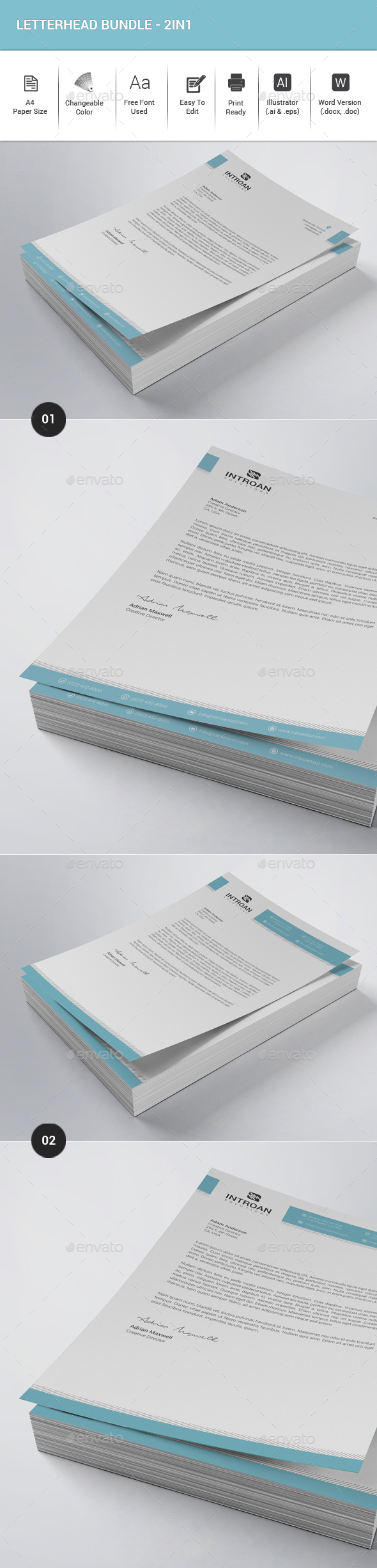 Letterhead Bundle - 2in1 - Stationery Print Templates