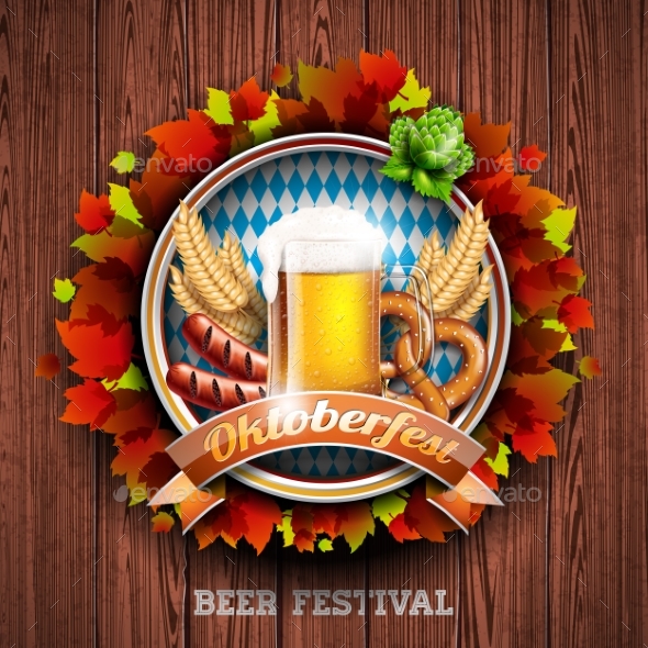 Oktoberfest Vector Illustration with Fresh Lager - Food Objects