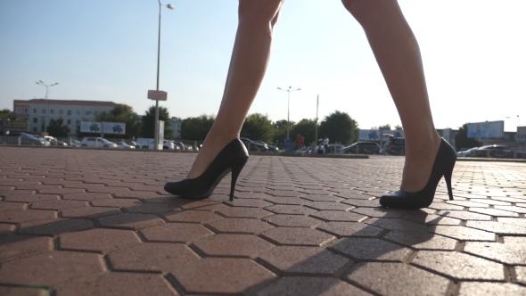 Female Legs in High Heels Shoes Walking in the Urban Street, Stock Footage
