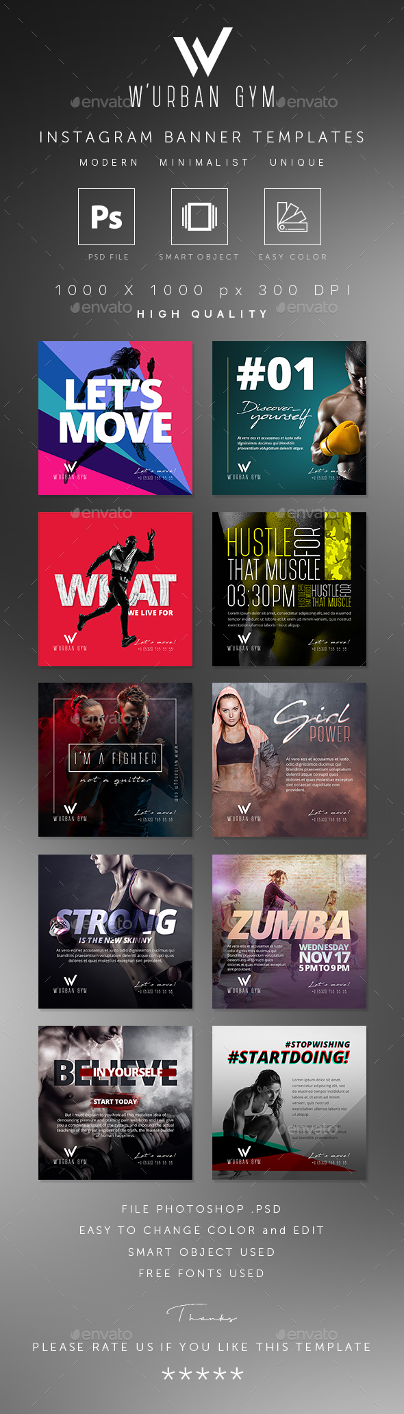 Fitness GYM Instagram Banner Templates - Social Media Web Elements