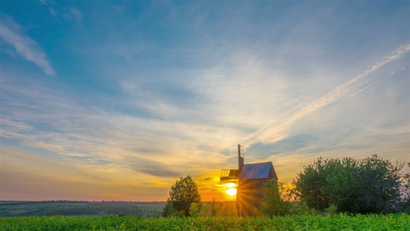 Wooden Windmill at Sunrise alt