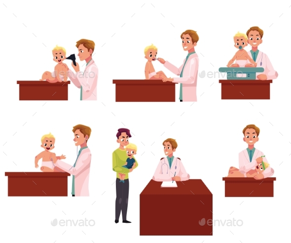 Pediatrician, Doctor Working with Baby - People Characters
