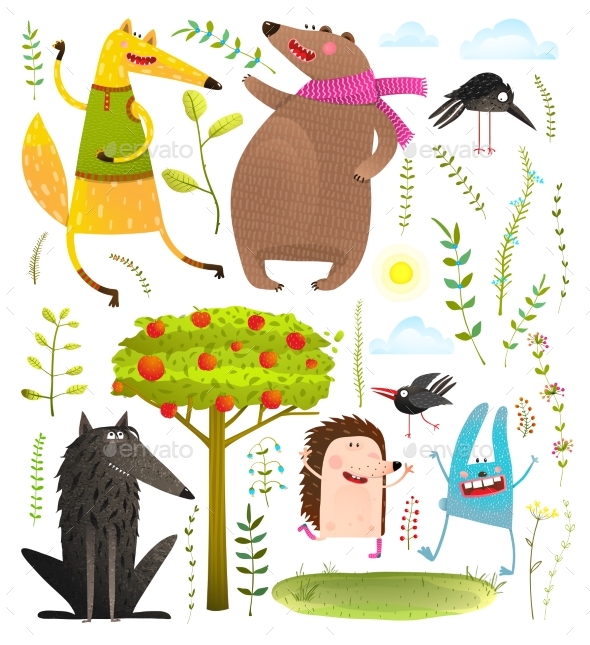 GraphicRiver Wild Forest Objects and Animals Set 20632192 GraphicRiver Wild Forest Objects and Animals Set 20632192