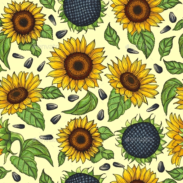 Seamless Pattern with Yellow Sunflowers by ONYXprj ...