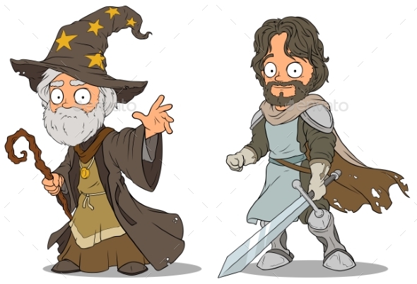 Cartoon Medieval Wizard and Knight Characters Set by GB_Art | GraphicRiver