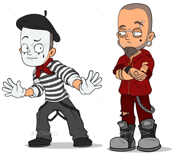 GraphicRiver Cartoon French Mime and Punk Characters Set 20632667 GraphicRiver Cartoon French Mime and Punk Characters Set 20632667