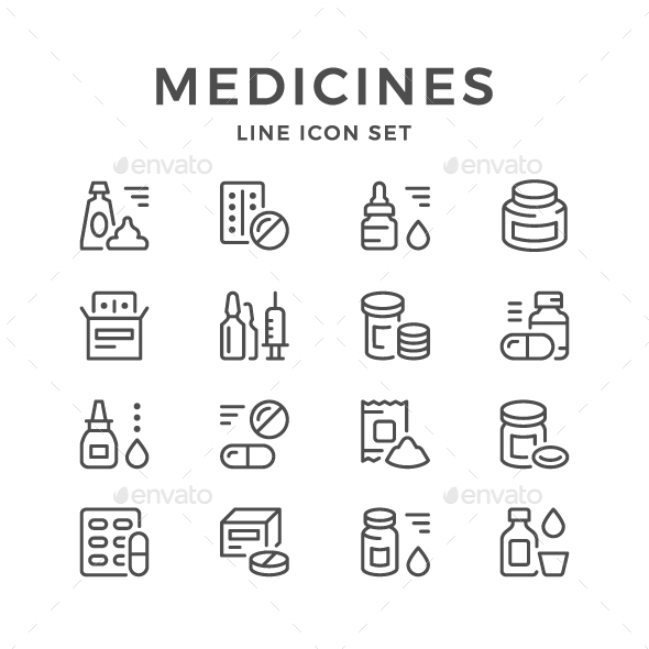 Set Line Icons of Medicines - Man-made objects Objects
