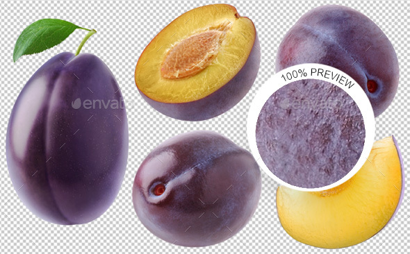 Collection of Isolated Plums - Food & Drink Isolated Objects