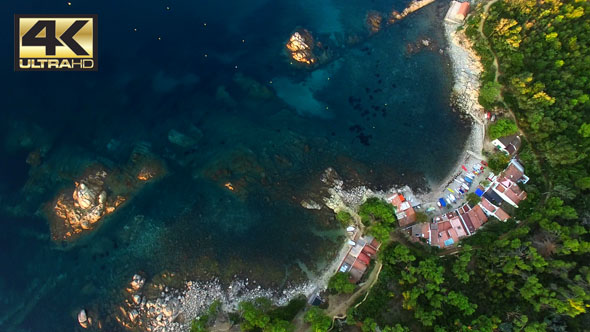 Mediterranean Fishing Village Aerial Drone View