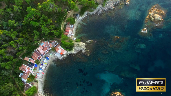 Mediterranean Fishing Village Aerial Drone View
