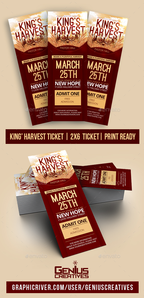 King's Harvest Church Ticket Template - Miscellaneous Print Templates