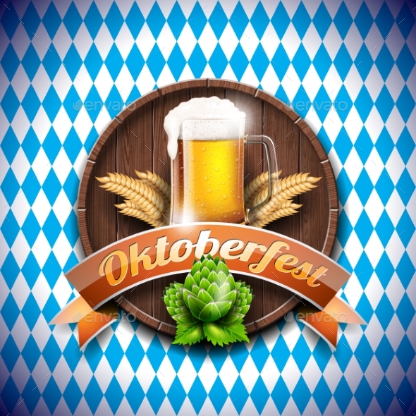 Oktoberfest Vector Illustration with Fresh Lager - Food Objects