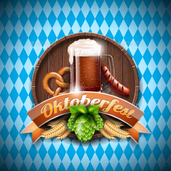 Oktoberfest Vector Illustration with Dark Beer - Food Objects