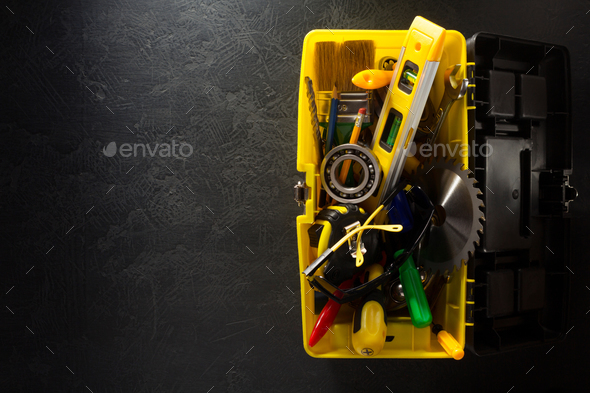 tools and instruments in toolbox - Stock Photo - Images