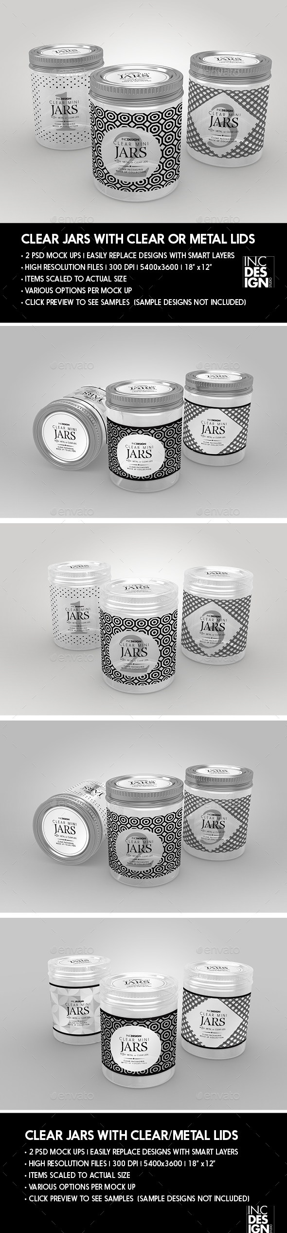 Clear Jars Packaging Mock up with Clear or Metal Lids - Packaging Product Mock-Ups