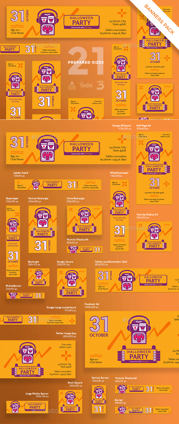Halloween Party Banner Pack - Banners & Ads Web Elements