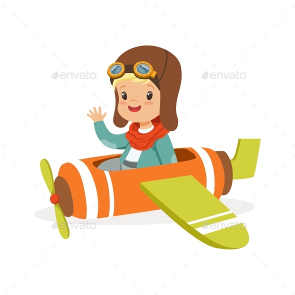 Boy in Pilot Costume Flying Toy Plane - People Characters