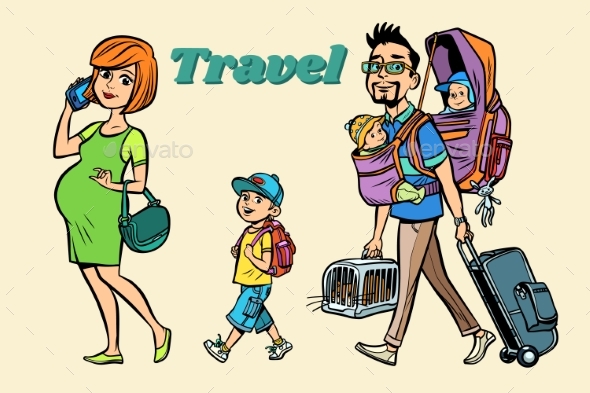 Caucasian Family Travelers - People Characters