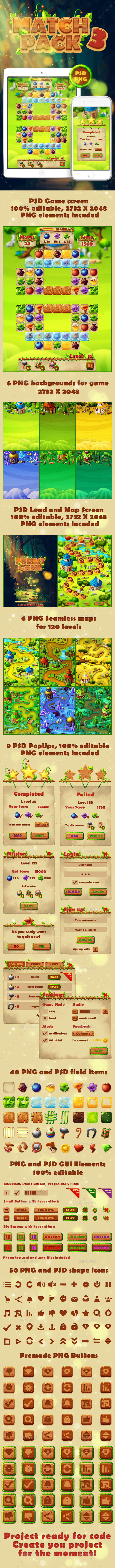 Full Forest Match 3 GUI Pack - Game Kits Game Assets